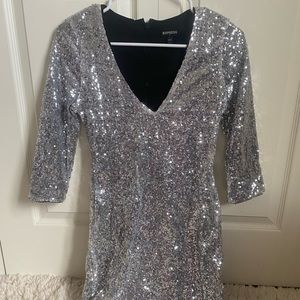 silver sequin mini dress, size US 2, express, worn once